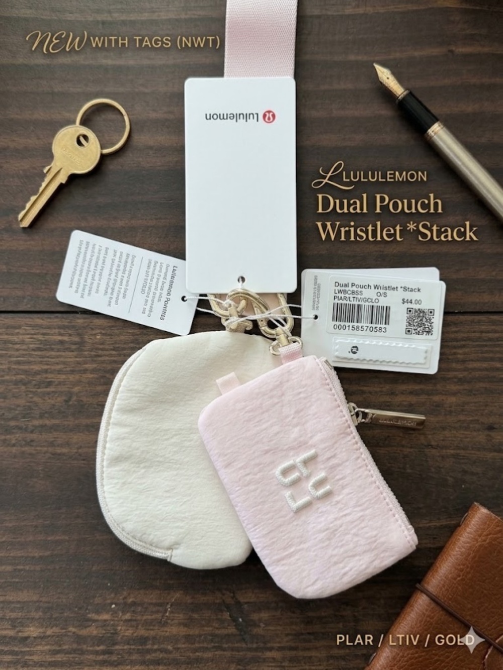 🍋 Lululemon Dual Pouch Wristlet *Stack- Color IVYG/LTIV/GOLD - NWT - Picture 1 of 3